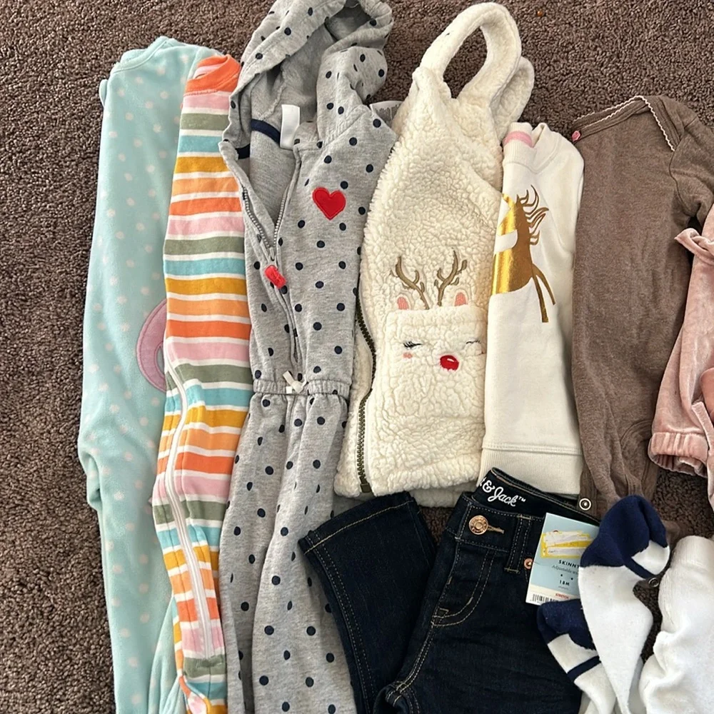 Babygirl 18m fall & winter footie romper dress sweater pants bundle!!